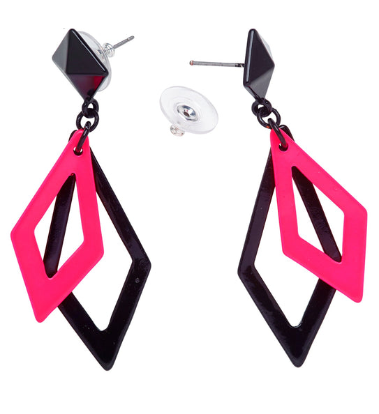 Black with neon pink hippie earrings