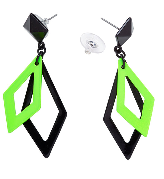 Black with neon green hippie earrings