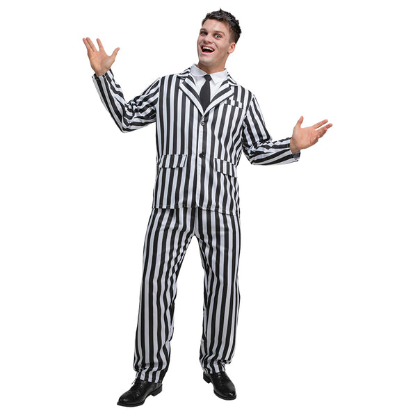 Black and white striped suit for men