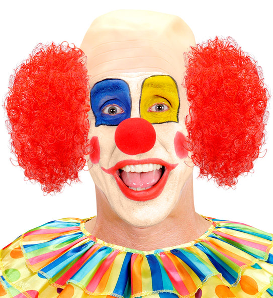 e-carnavalskleding-SYK Clown pruik kaal met krul en rode neus