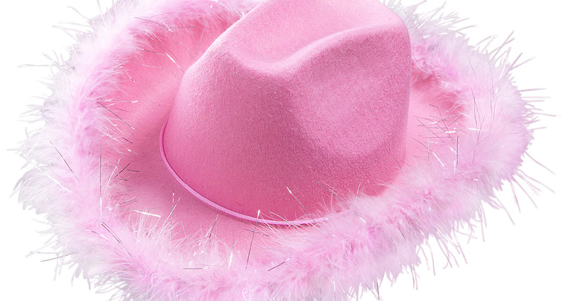 e-carnavalskleding-SYK Cowboyhoed Lurex Zacht Rose Met Marabou