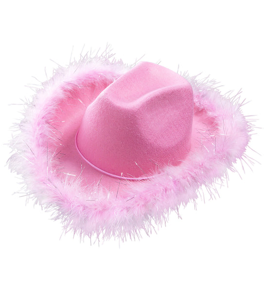 e-carnavalskleding-SYK Cowboyhoed Lurex Zacht Rose Met Marabou