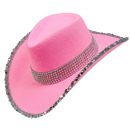 e-carnavalskleding-SYK Cowboyhoed roze bling