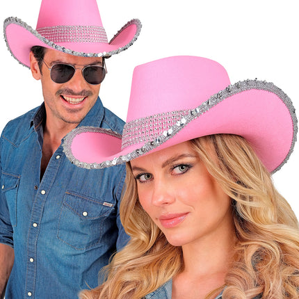 e-carnavalskleding-SYK Cowboyhoed roze bling