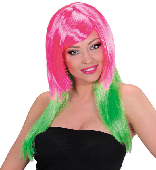 e-carnavalskleding-SYK Dip dye pruik roze groen