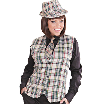 e-carnavalskleding-SYK Fedora Grijs Met Tartan Print