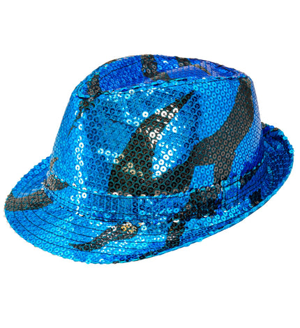 e-carnavalskleding-SYK Fedora pailletten blauwe golf