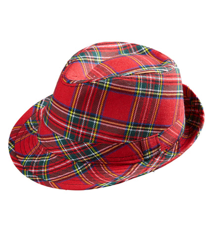 e-carnavalskleding-SYK Fedora Rood Met Tartan Print