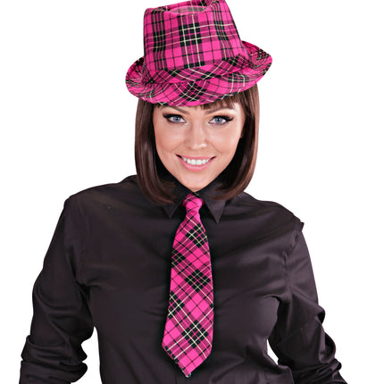 e-carnavalskleding-SYK Fedora Rose Met Tartan Print