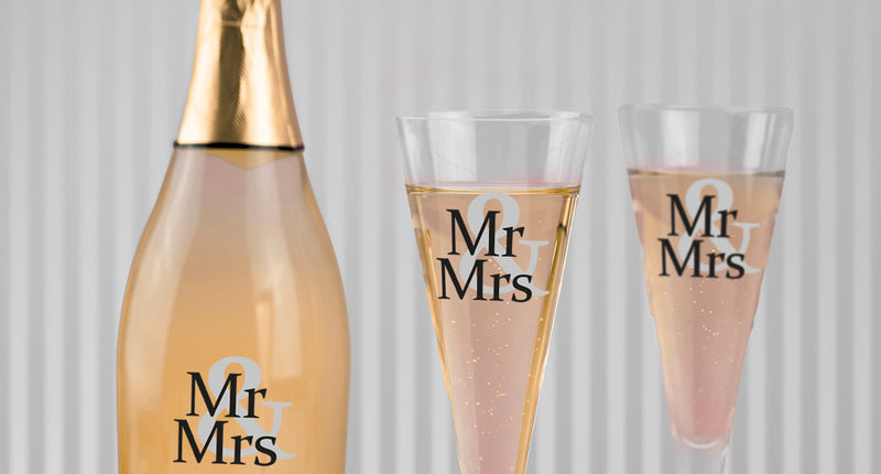 e-carnavalskleding-SYK Fles en glas stickers bruiloft Mr. Mrs. 6 stuks