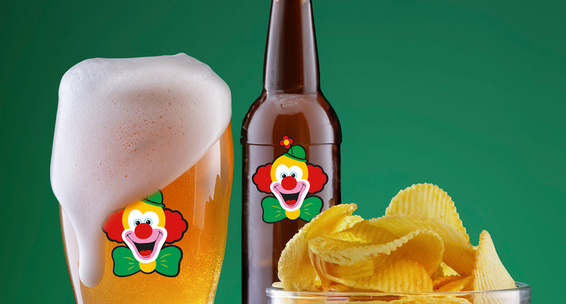 e-carnavalskleding-SYK Fles stickers rood geel groen clown