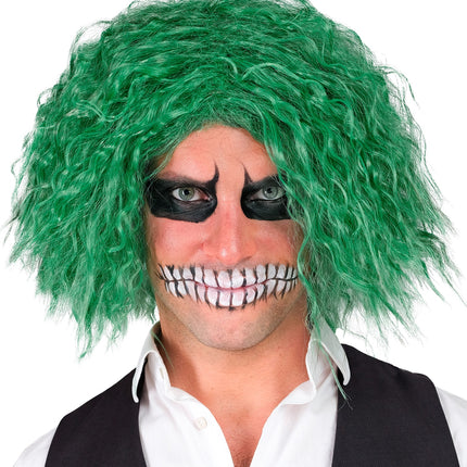 e-carnavalskleding-SYK Groene creepy Joker clownspruik