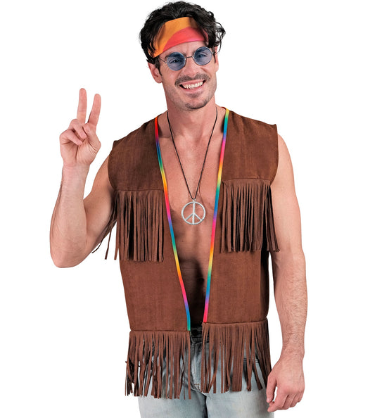 e-carnavalskleding-SYK Hippie vest met franjes donker bruin