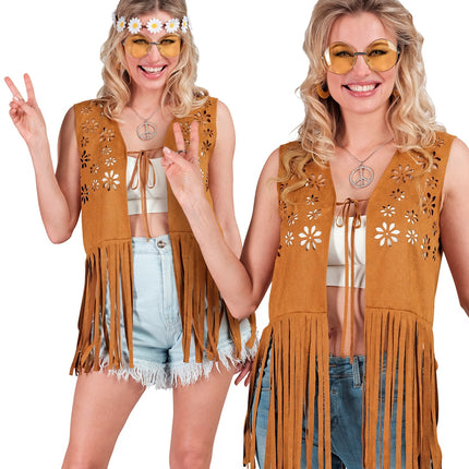 e-carnavalskleding-SYK Hippie vest met franjes licht bruin