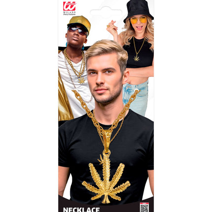 e-carnavalskleding-SYK Ketting Marijuana- cannabis goud