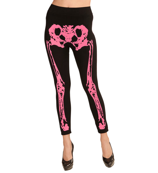 e-carnavalskleding-SYK Legging skelet neon roze