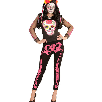 e-carnavalskleding-SYK Legging skelet neon roze