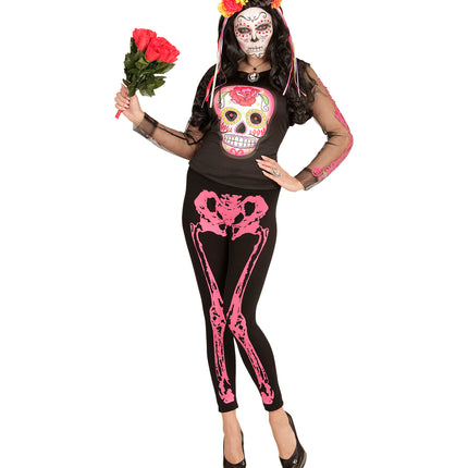 e-carnavalskleding-SYK Legging skelet neon roze