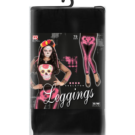 e-carnavalskleding-SYK Legging skelet neon roze