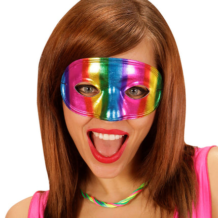 e-carnavalskleding-SYK Metallic kleurig regenboog masker