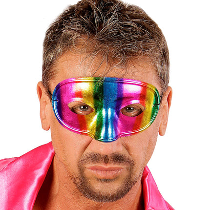 e-carnavalskleding-SYK Metallic kleurig regenboog masker