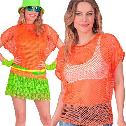 e-carnavalskleding-SYK Net shirt lang neon oranje