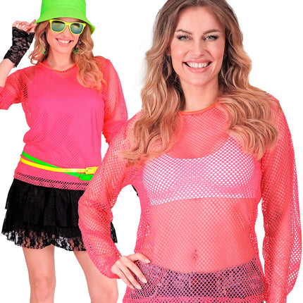 e-carnavalskleding-SYK Net shirt lang neon roze