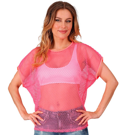 e-carnavalskleding-SYK Net t-shirt neon roze