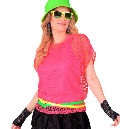 e-carnavalskleding-SYK Net t-shirt neon roze