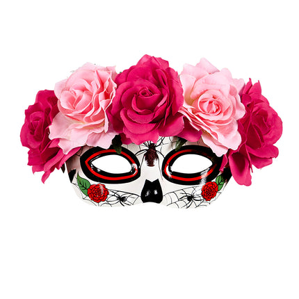 e-carnavalskleding-SYK Oogmasker Dia De Los Muertos met roze bloemen.