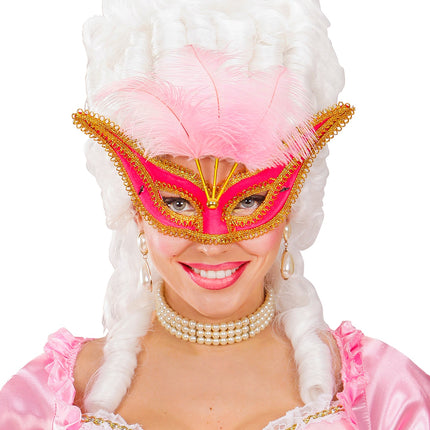 e-carnavalskleding-SYK Roze oogmaskers met veertjes