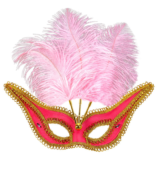 e-carnavalskleding-SYK Roze oogmaskers met veertjes