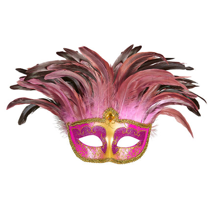 e-carnavalskleding-SYK Roze oogmaskers met veertjes