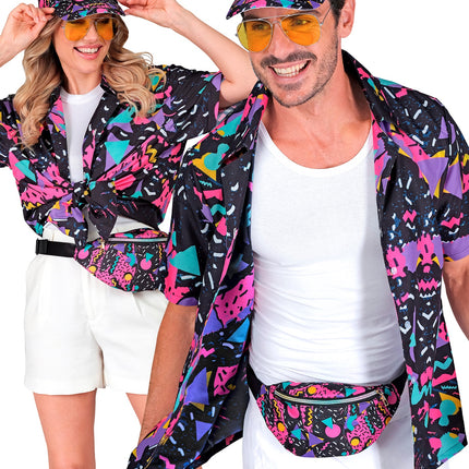 e-carnavalskleding-SYK Shirt jaren 80 funky fashion zwart