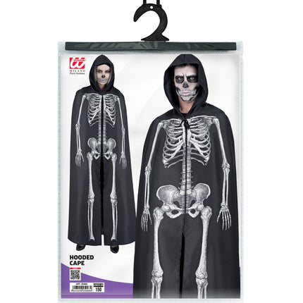 e-carnavalskleding-SYK Skeleton cape met capuchon zwart