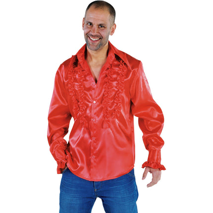 E-Carnavalskleding.nl Ruche blouse overhemd rood heren