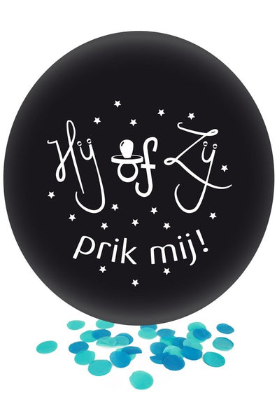 e-carnavalskleding-SYK Ballon HIJ OF ZIJ met blauwe confetti