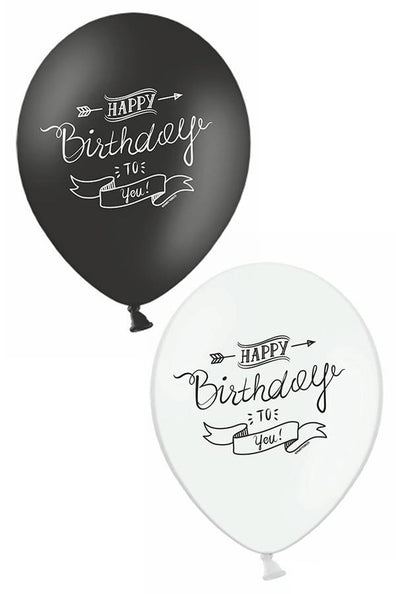 e-carnavalskleding-SYK Ballonnen Happy Birthday to you zwart wit 30 cm. per 6