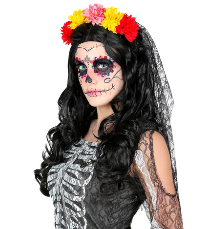 e-carnavalskleding-SYK Bruidsluier met bloemen day of death