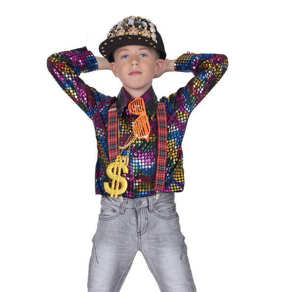 e-carnavalskleding-SYK Disco glitter shirt Sem regenboog kleuren kinderen