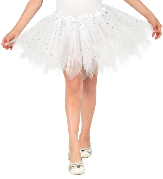 e-carnavalskleding-SYK Glitter tutu rok kort wit kinderen