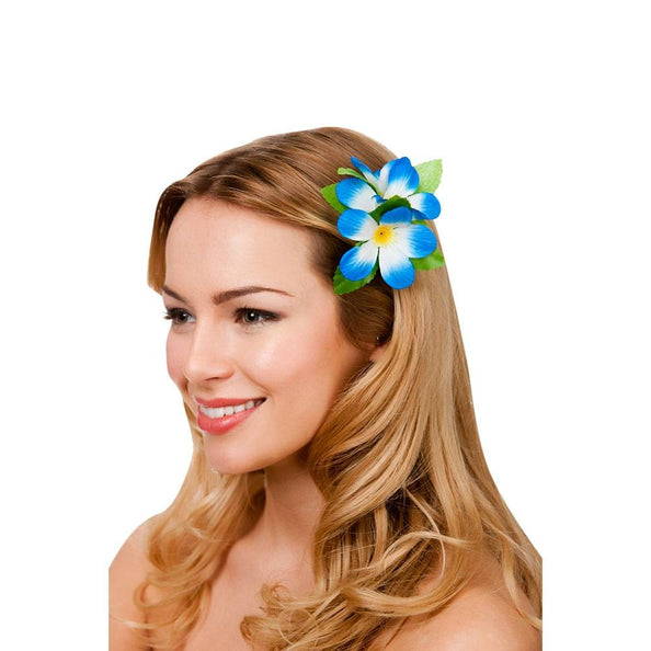 e-carnavalskleding-SYK Haarclip hawaii bloem blauw