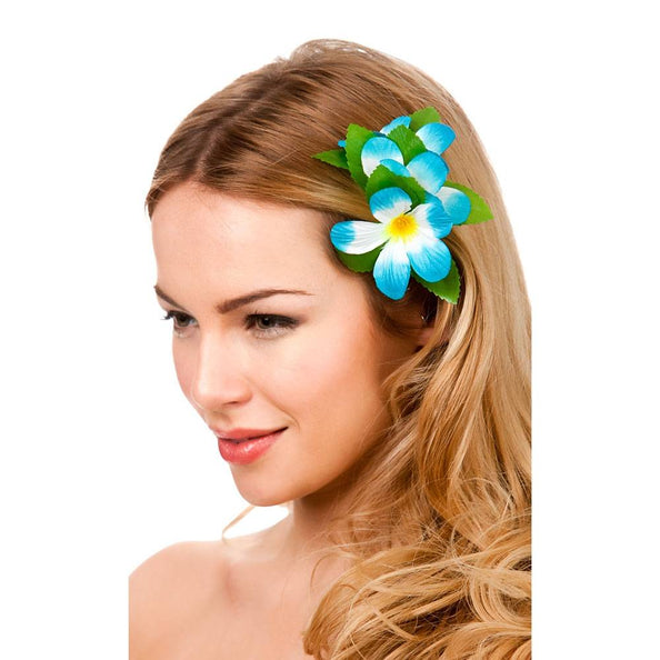 e-carnavalskleding-SYK Haarclip hawaii bloem licht blauw