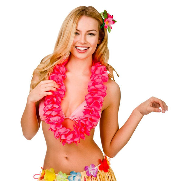 e-carnavalskleding-SYK Hawaii slinger roze grote bloemen (9.5cm)