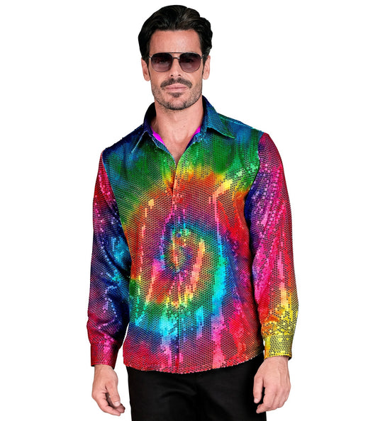 e-carnavalskleding-SYK Hippie paillettenshirt Tie Dye