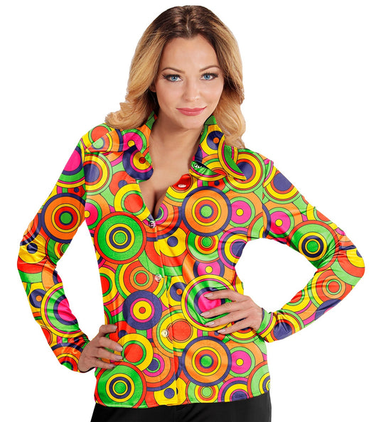 e-carnavalskleding-SYK Jaren 70 shirt groovy cirkels dames