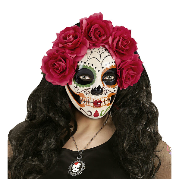 e-carnavalskleding-SYK Masker Dia De Los Muertos Met Rode Rozen