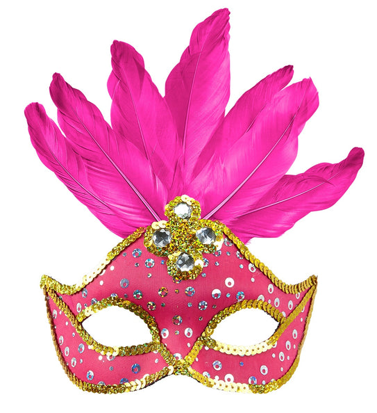 e-carnavalskleding-SYK Oogmasker Brazilie Met Veren En Parels Neon Rose