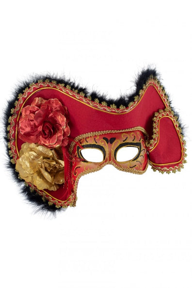 e-carnavalskleding-SYK Oogmasker dames venetie rood+hoed