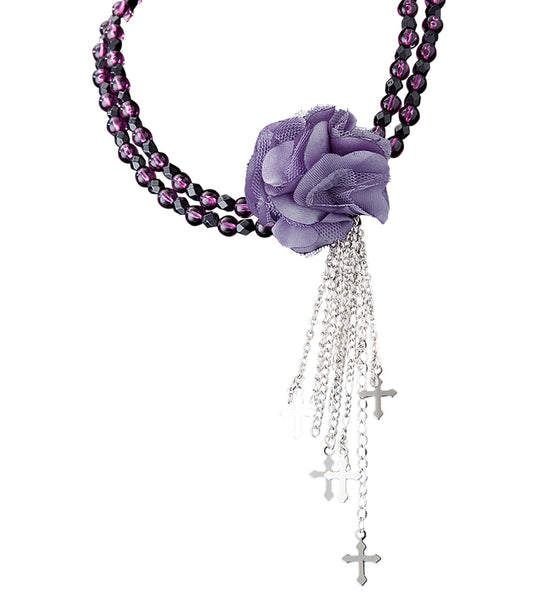 e-carnavalskleding-SYK Paarse gothic ketting met roos